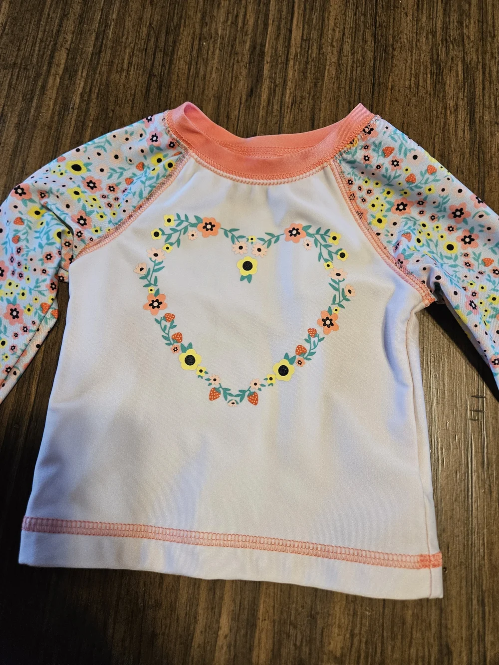 Cat & Jack Pink and White Floral Heart Rashguard Swim Set